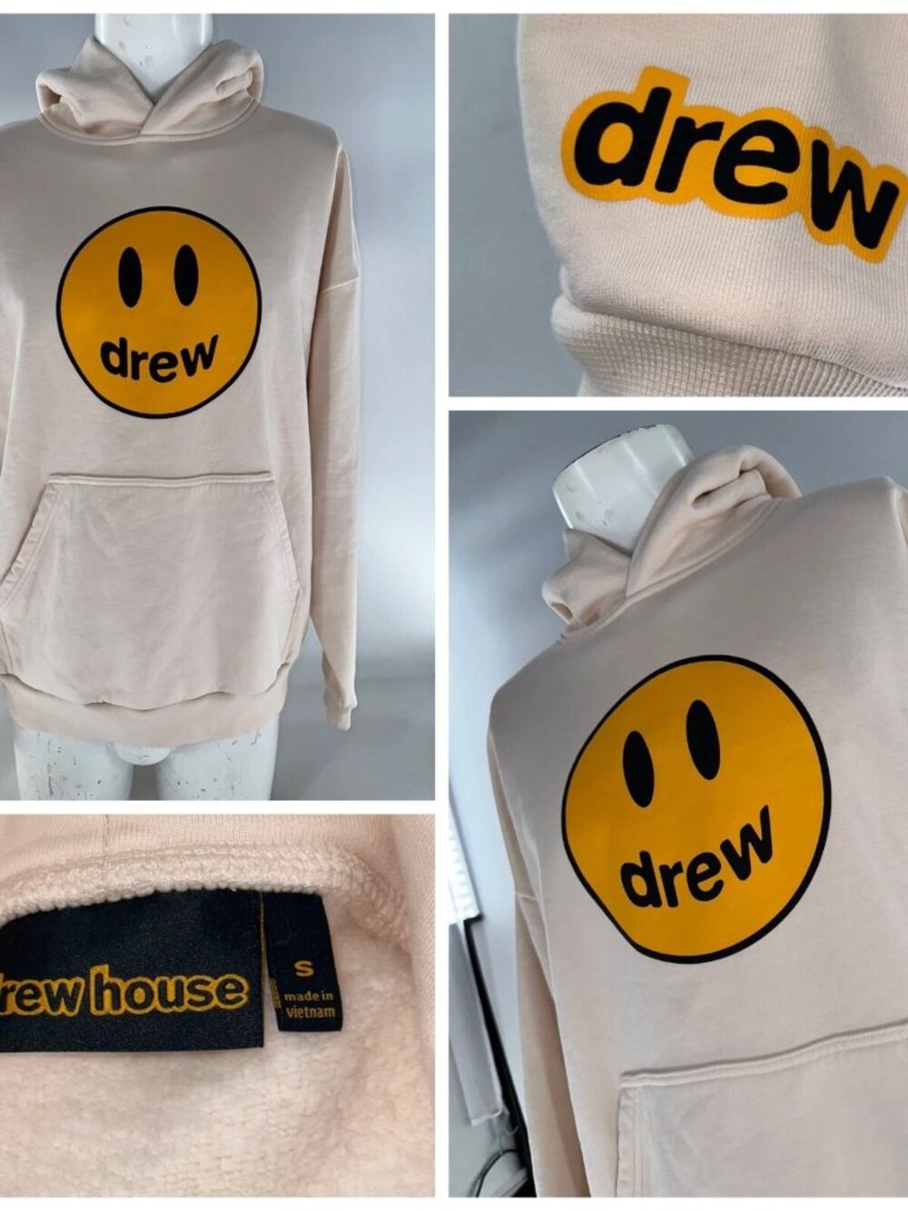 Drew House Mascot Hoodie Sweatshirt Size S Men Cream 100% Cotton YGI G4-30